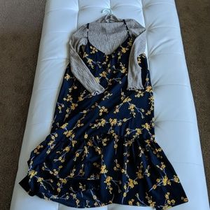 Turtleneck top & string midi dress for winter(set)